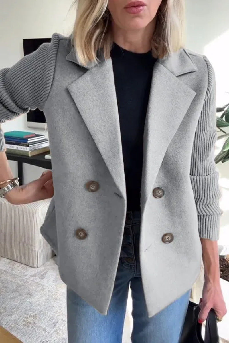 Lapel Knitting Sleeve Woolen  Coat Jacket