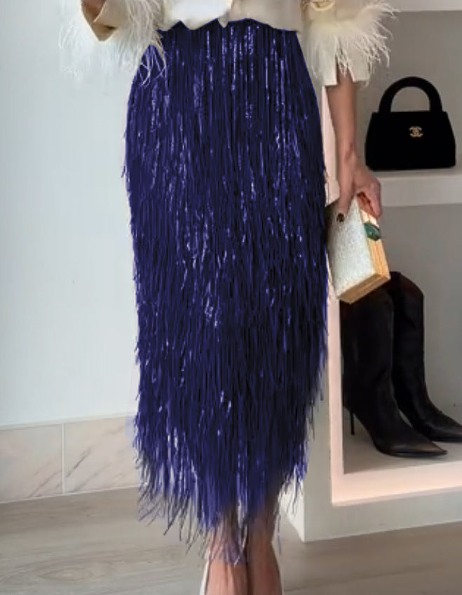 Feather Shirt Tassel Skirt Set