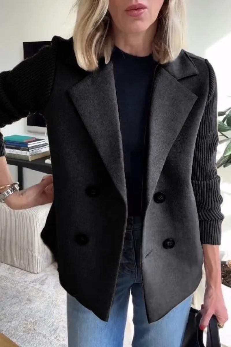 Lapel Knitting Sleeve Woolen  Coat Jacket
