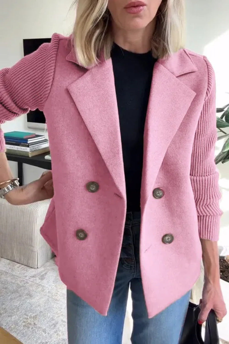 Lapel Knitting Sleeve Woolen  Coat Jacket