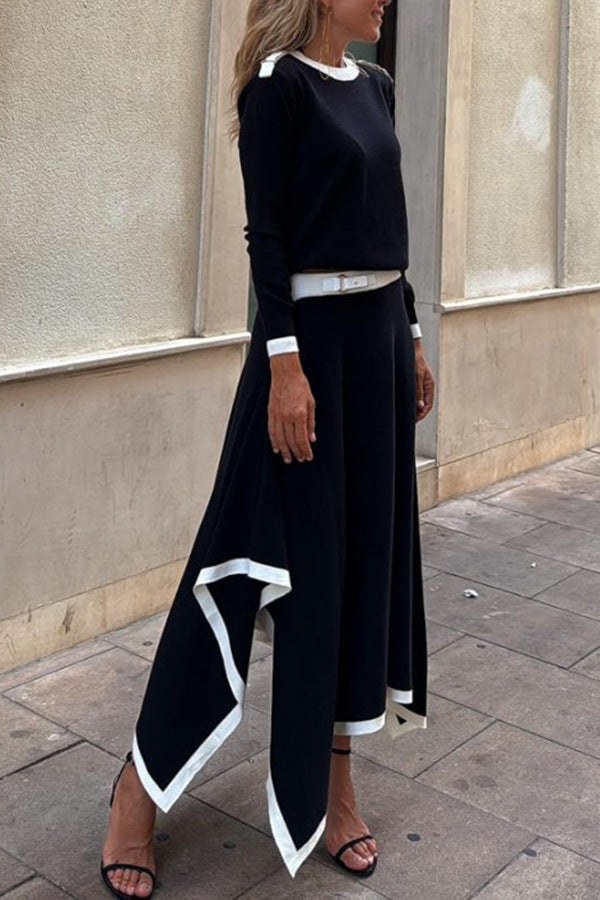 Chic O Neck Top & Skirt Set