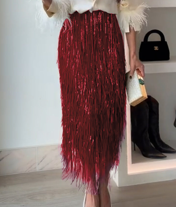 Feather Shirt Tassel Skirt Set