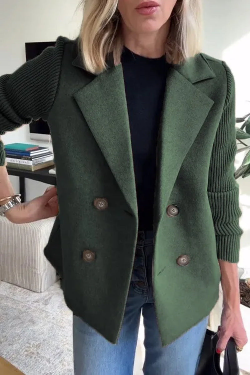 Lapel Knitting Sleeve Woolen  Coat Jacket