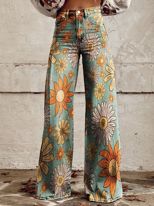 Vintage Wide Leg Denim Feel Pants