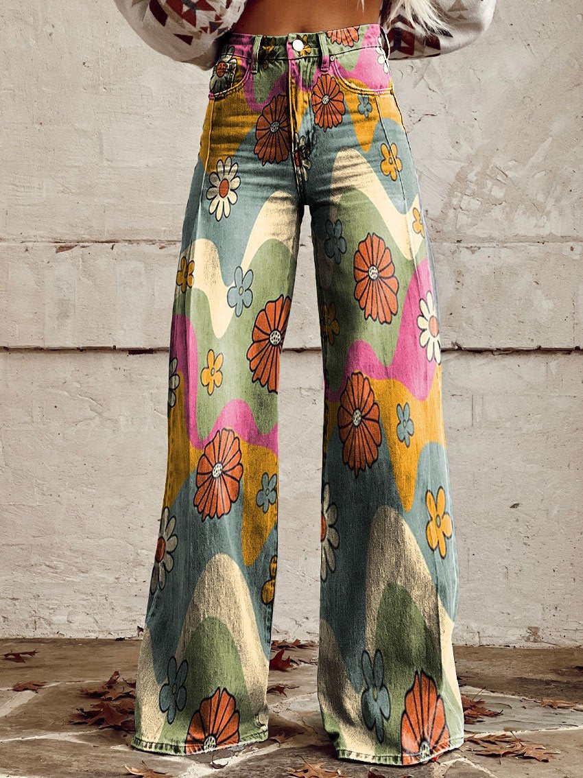 Vintage Wide Leg Denim Feel Pants
