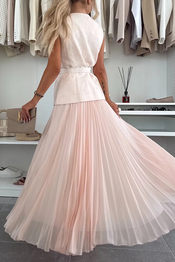 Camellia Vest & Mesh Pleated Skirt Set