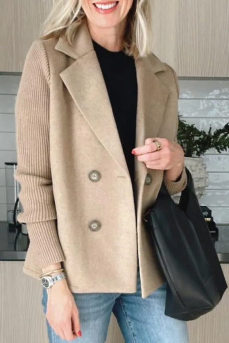Lapel Knitting Sleeve Woolen  Coat Jacket