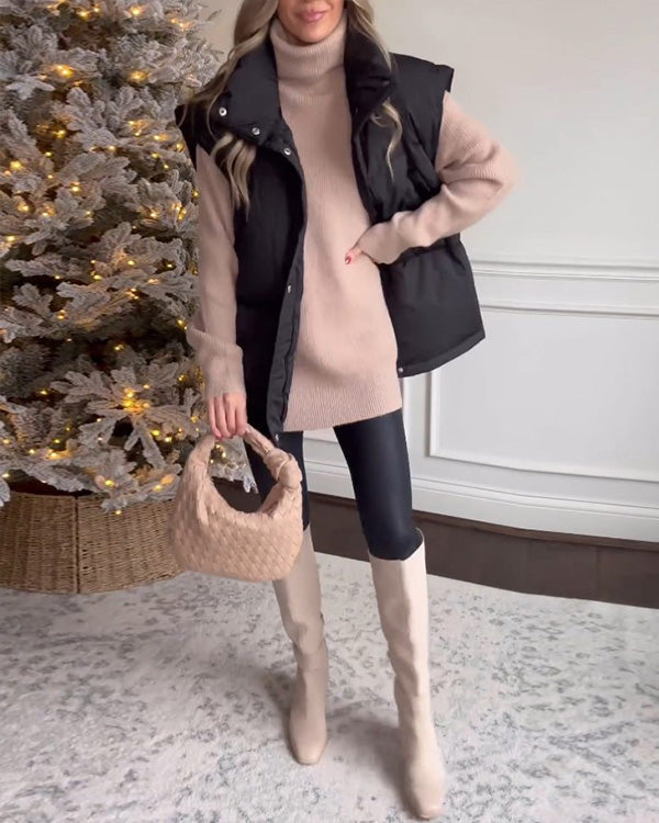 Zip Up Oversized Puffer Down Vest Coat