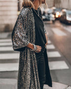 Sequin Placket Coat Long Cardigan
