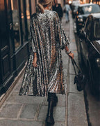 Sequin Placket Coat Long Cardigan