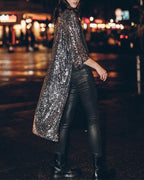 Sequin Placket Coat Long Cardigan